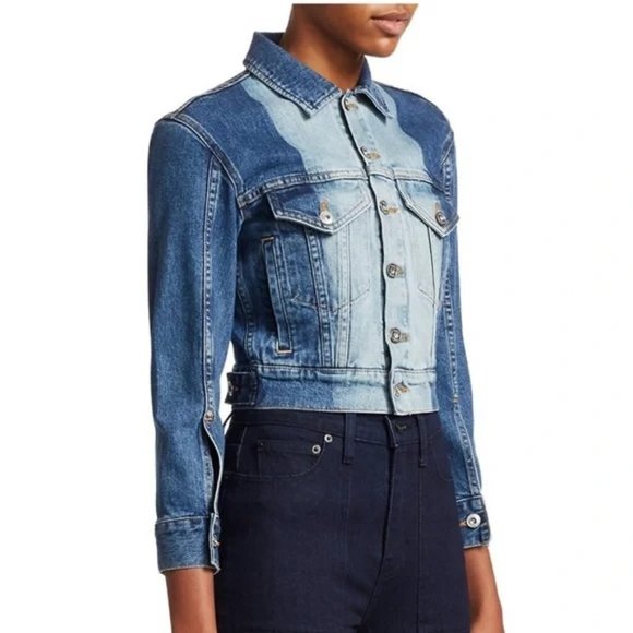 Proenza Schouler White Label ~2- Tone Bleached Cropped Denim Jacket - Picture 15 of 16